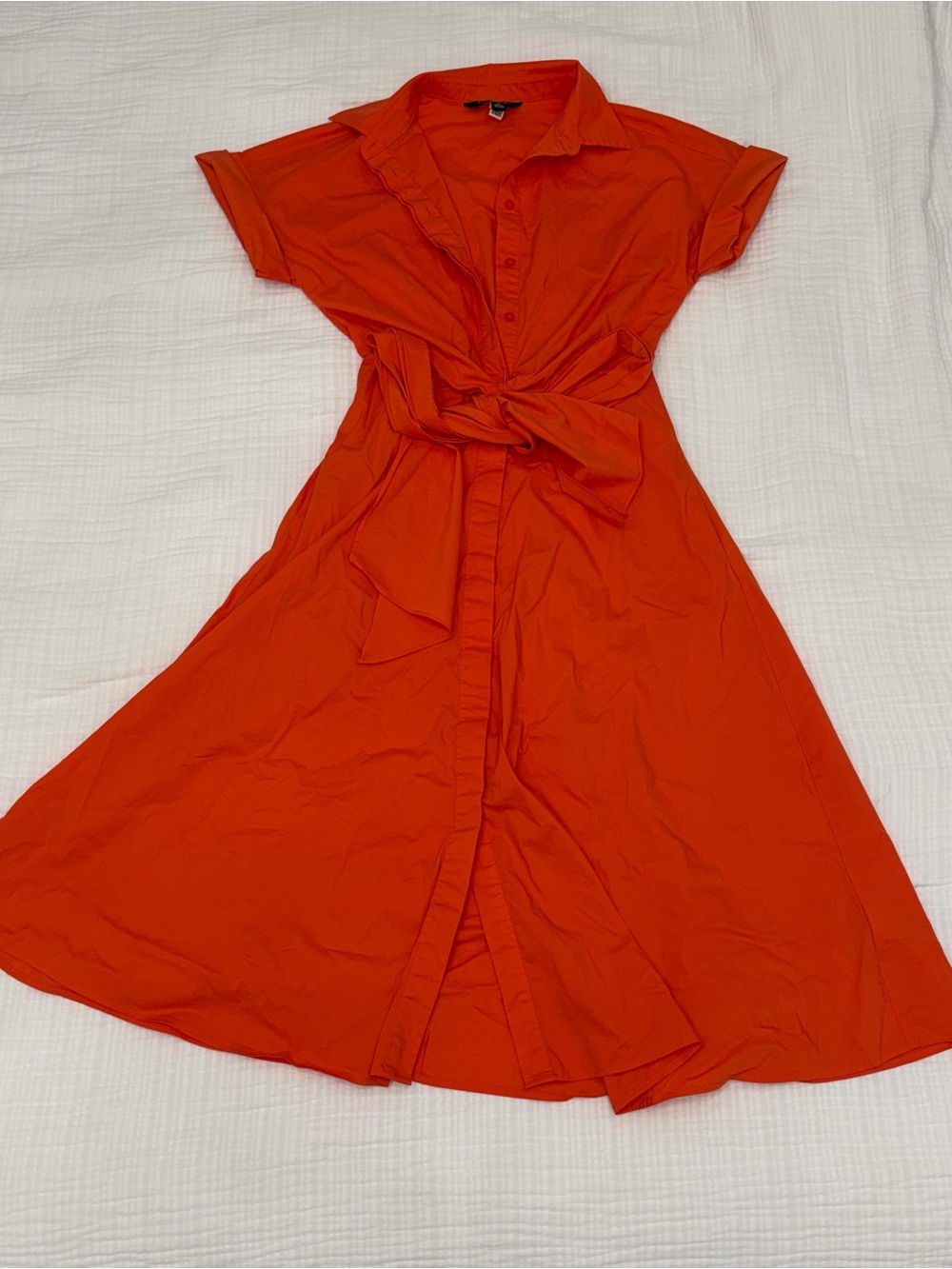 lauren ralph lauren orange cotton tie waist shirtdress